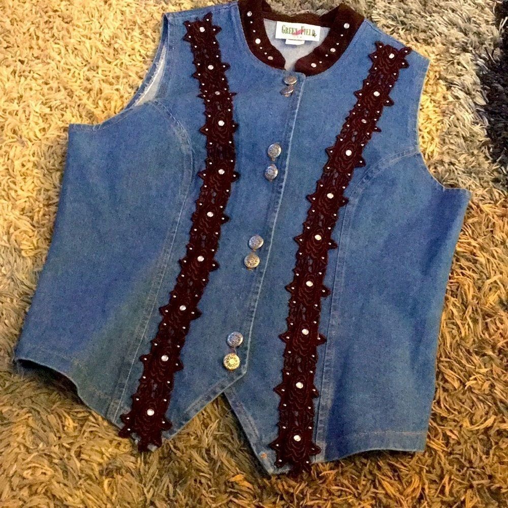 Green Field made in USA Denim/Brown Bling Vest L